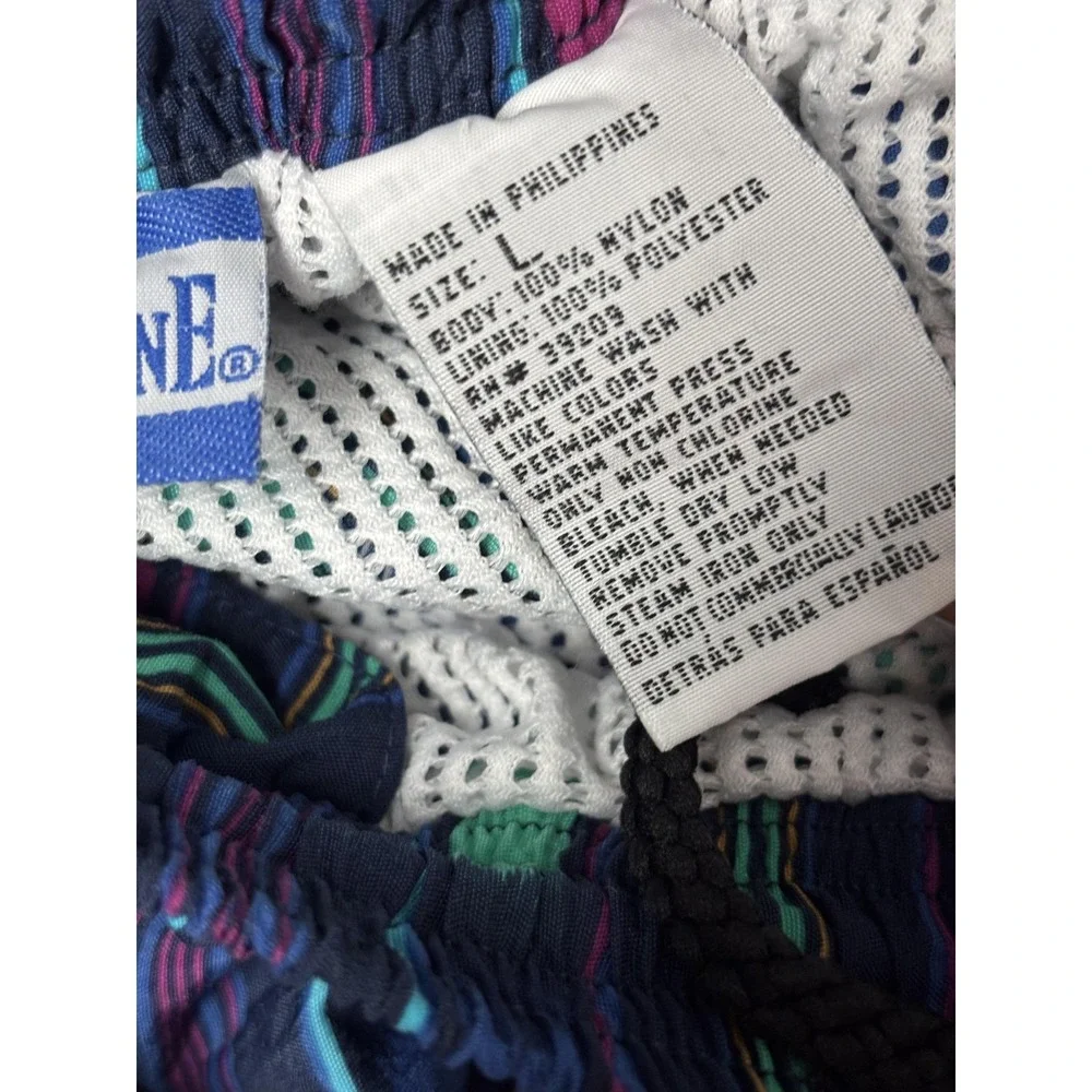 Pacific Scene Swim Trunks Mens Large Blue Multicolor Nylon Mesh Lined Drawstring